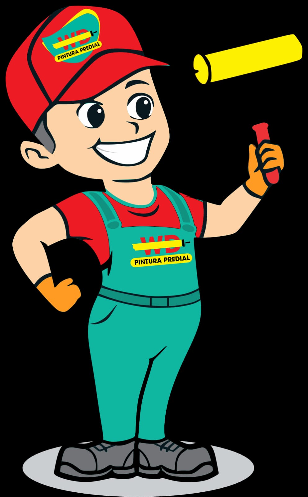 Mascote da WD Pintura Predial com a logo da empresa